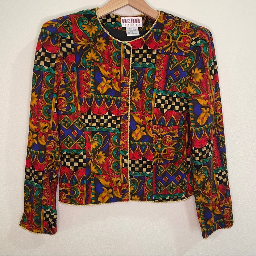 Vintage Maggy London Petites Suit Jacket Gold Rope Detail - Multi Colored
